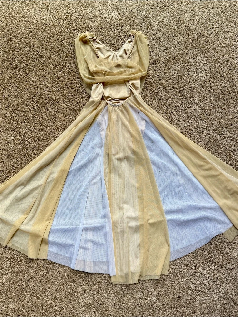 Kellé Lyrical Dance Costume Large Child Ivory Nude Mesh Rhinestone Contemporary